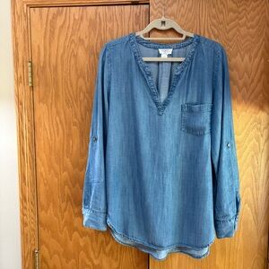 LOFT Women's Denim Blue Blouse Size Large